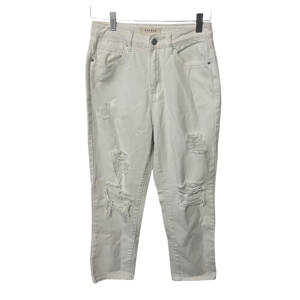 PacSun Jeans White Distressed Hi Rise Mom Denim Straight Leg Casual Grunge 26